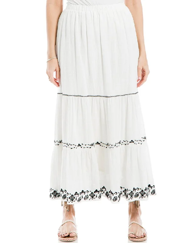 Textured bodycon dress for women with patterned fabric and chic finish -Max Studio Smocked Waist Embroidered Maxi Skirt