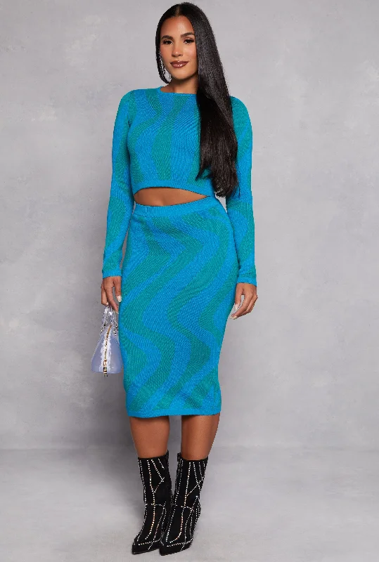 Green bodycon dress for women with vibrant color and bold style -Patterned Midi Skirt