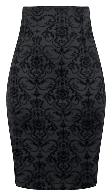 Fitted bodycon dress for women with seamless style and sleek silhouette -High Waist Damask Pencil Skirt