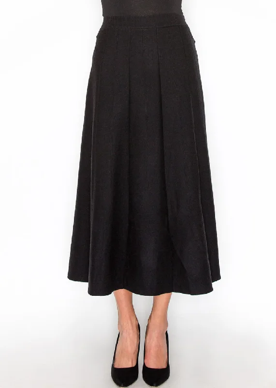 Classic A-Line Black Pleated Midi Skirt