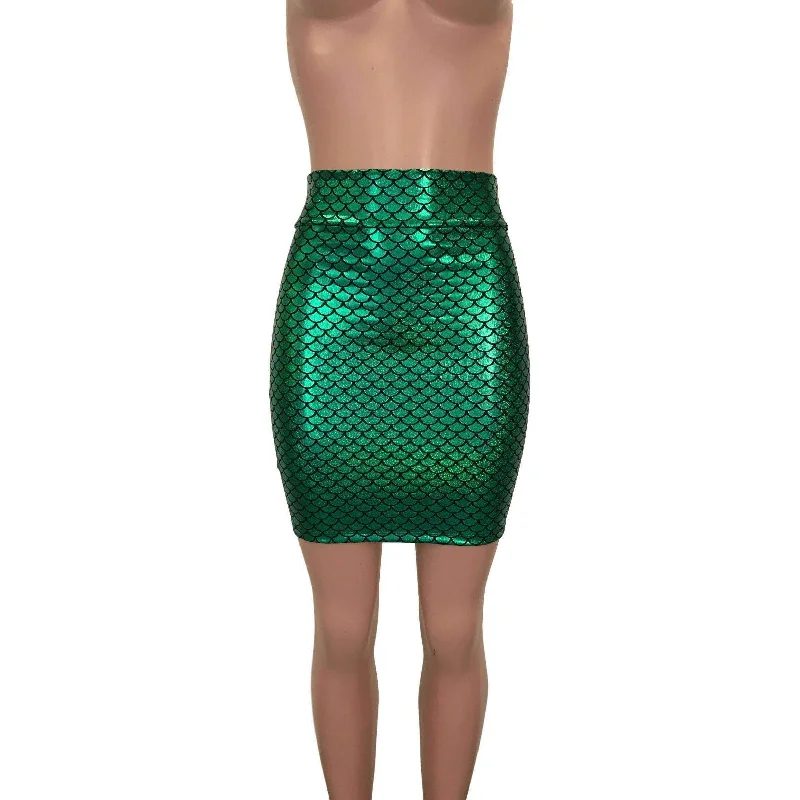 Velvet bodycon dress for women with luxe fabric and sophisticated charm -Pencil Skirt - Green Mermaid Scales