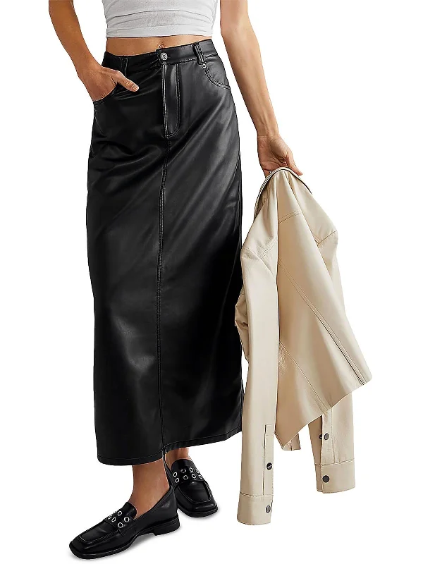 Two-tone bodycon dress for women with contrasting colors and bold design -City Slicker Womens Faux Leather Long Maxi Skirt