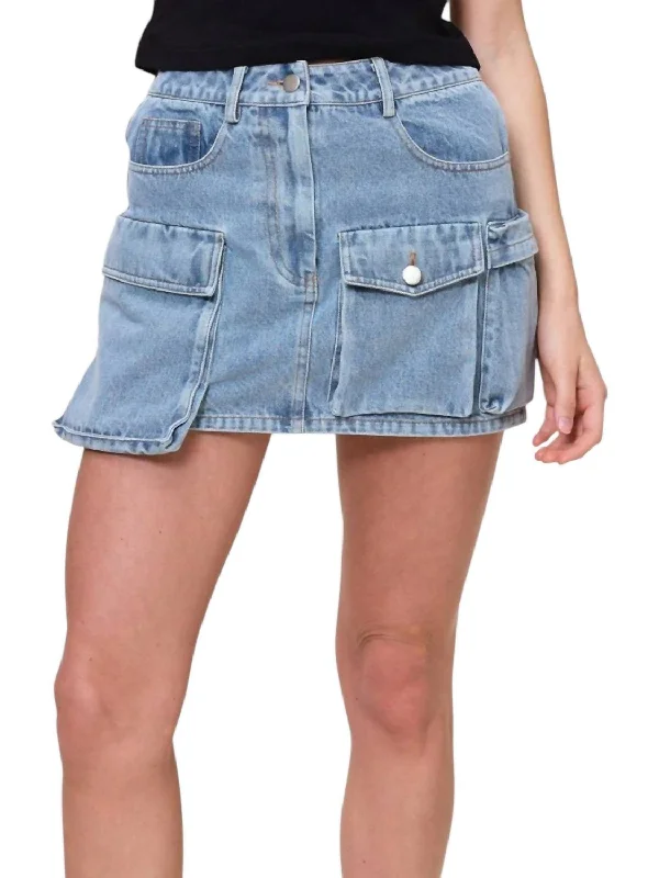 Denim Cargo Mini Skirt In Blue