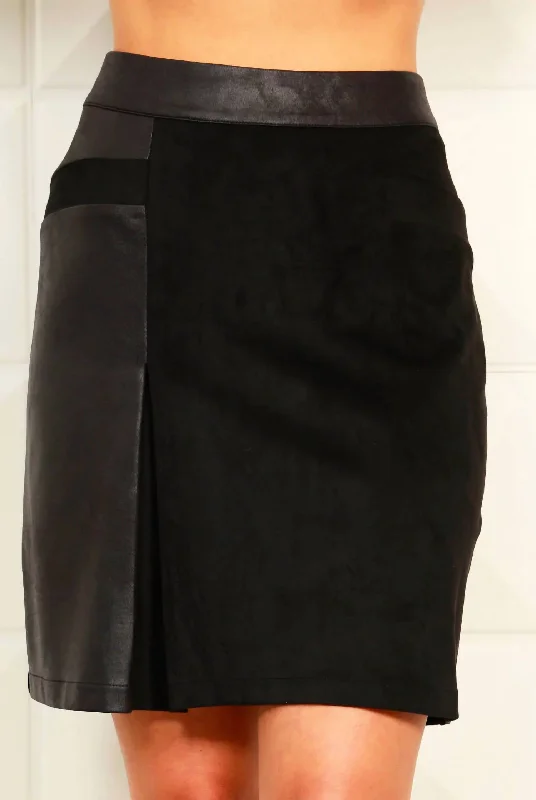 Plus-size bodycon dress with waist-cinching design and flattering shape -Vegan Suede/leather Skirt In Black