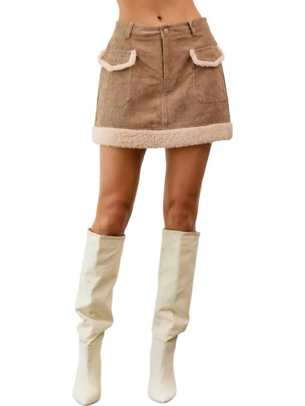 Sherpa Corduroy Mini Skirt In Tan