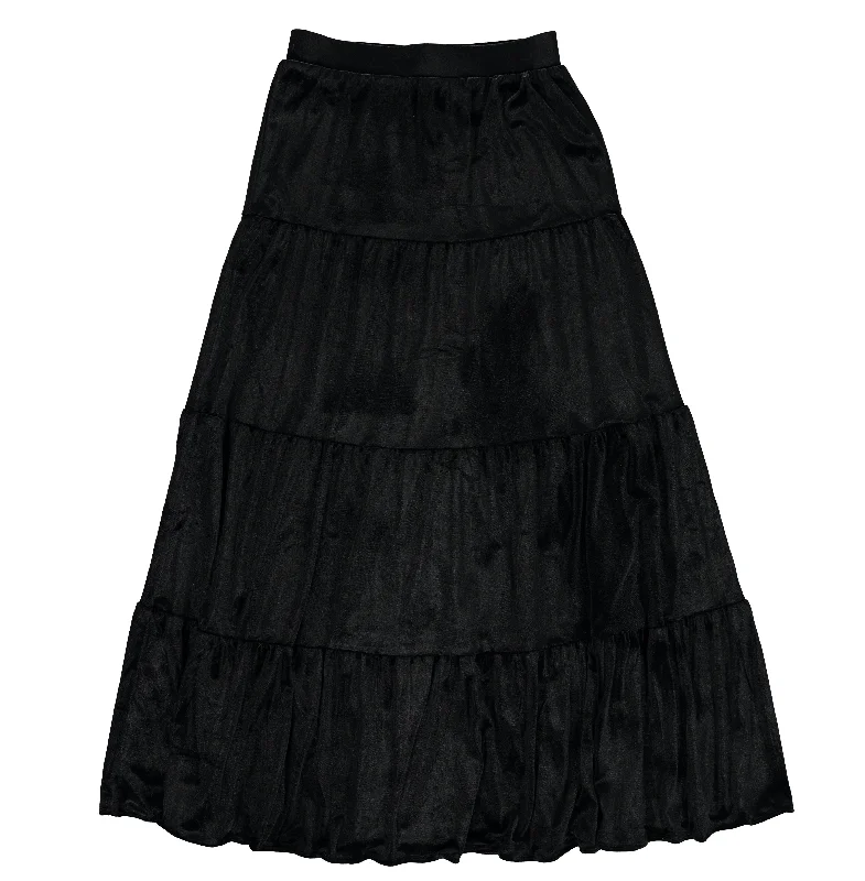 Bold leather skirts for daring fashion statements -Women's Tiered Velour Maxi Skirt