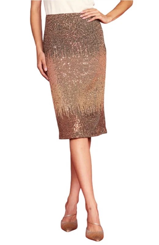 Amber Ombre Sequin Midi Skirt In Brown