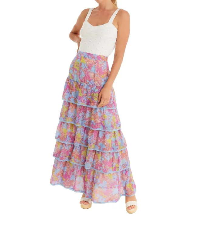 Ruby Maxi Skirt In Purple Abstract